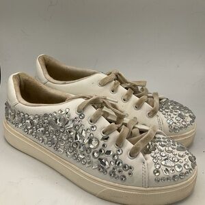 ALDO Embellished Rhinestone with Velvet Laces White Sneakers